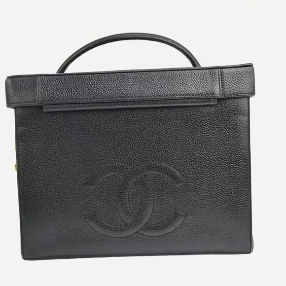 CHANEL CC Logo 2Way Vanity Shoulder Hand Bag Caviar Skin Leather BK GHW - Picture 2 of 14